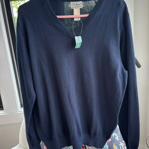 L.L. Bean navy v neck sweater, NWTs